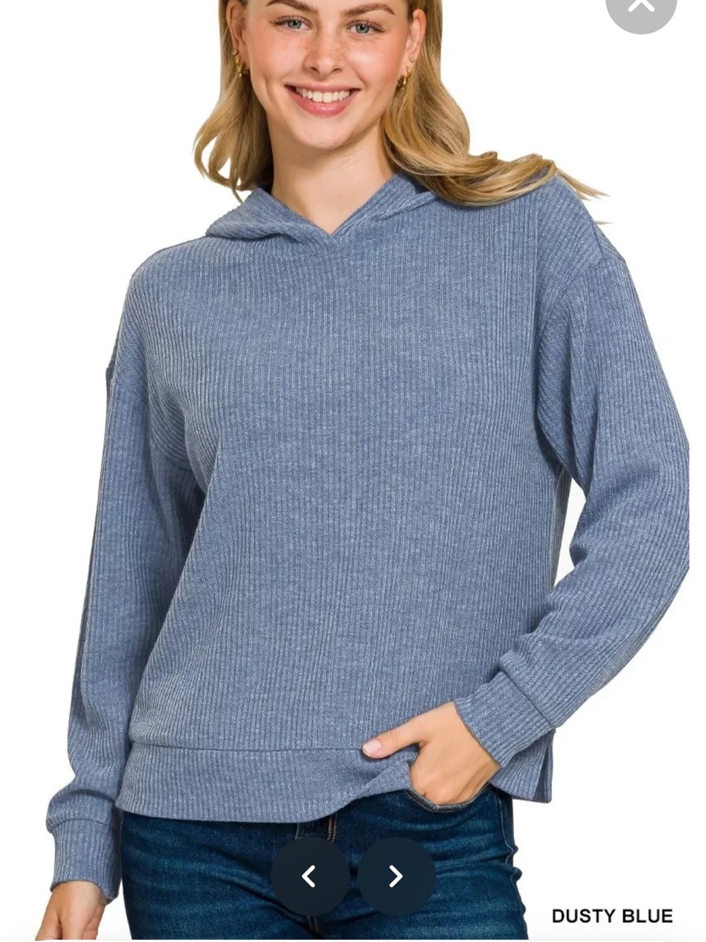 Women’s  Blue Hooded Ribbed Sweater - lightweight